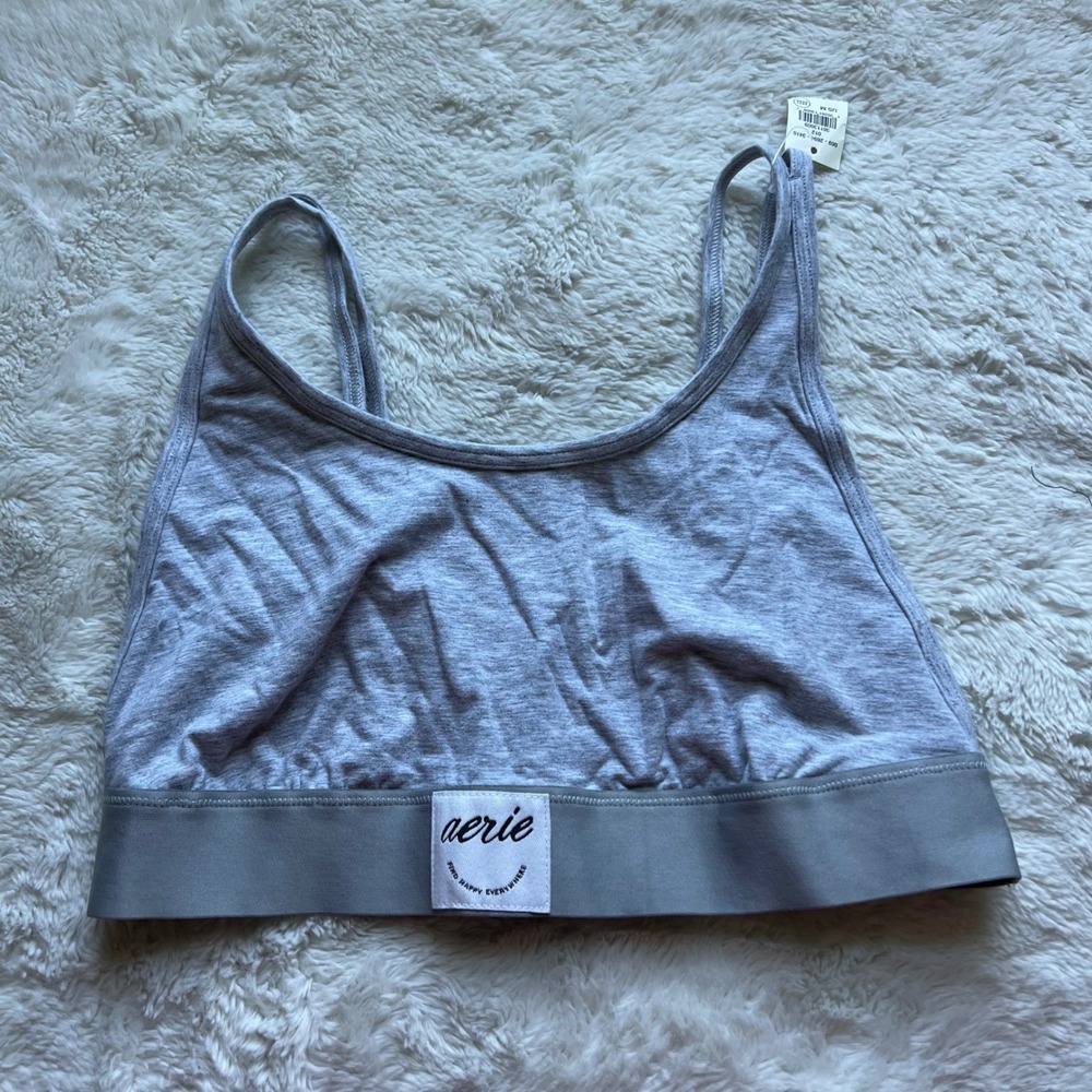 Aerie Womens Heather Gray Cotton Blend Bralette Adjustable Straps 2694-3410 M
